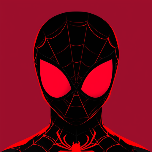 Miles Morales, a symmetrical flat icon design portrait in his Spiderman suit.
