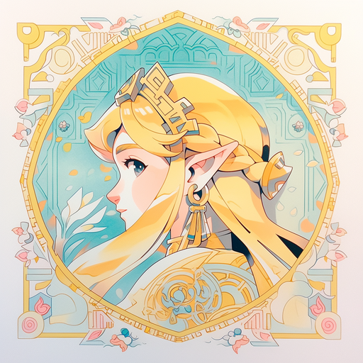 Princess Zelda in risograph style, holding a sword and looking regal