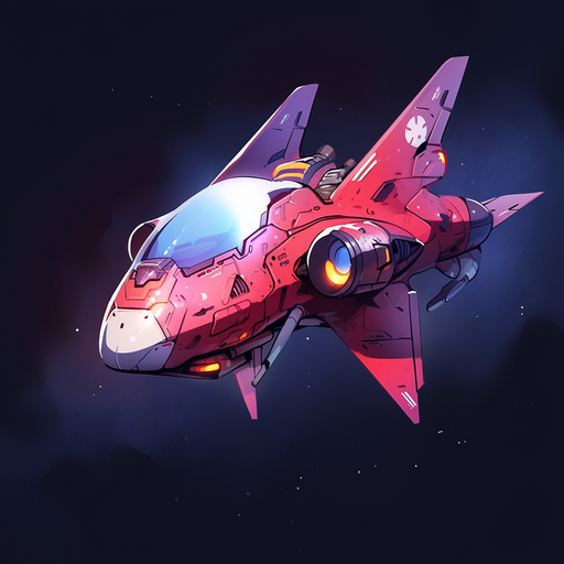 Colorful spaceship illustration flying through space.