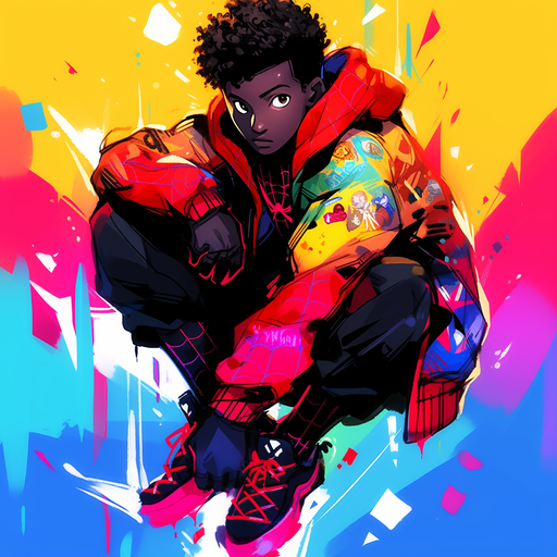 Miles Morales in a vibrant pop art style.