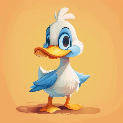 Cartoon duck avatar with a friendly smile against a warm orange background, perfect for a cute and playful profile image.