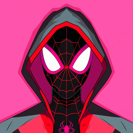 Symmetrical flat icon of Miles Morales, the Spiderman, with a minimalistic design.