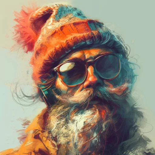 Hipster avatar with beard, sunglasses, and beanie hat for stylish profile photo.