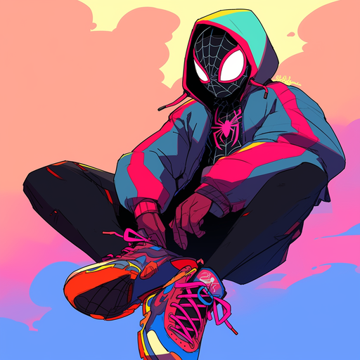 Colorful pop art of Miles Morales, the Spider-Man. Vibrant portrait with eye-catching details.