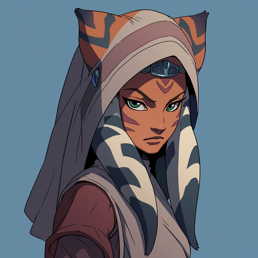 A colorful cartoon style portrait of Ahsoka Tano, a character from Ahsoka Tano pfp.