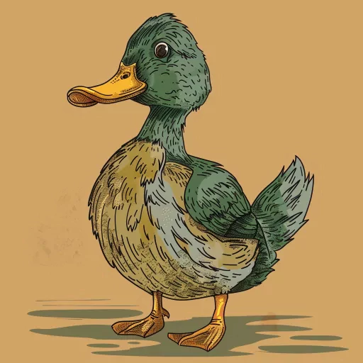 Illustration of a cartoon duck avatar with a warm beige background, perfect for a quirky profile picture.
