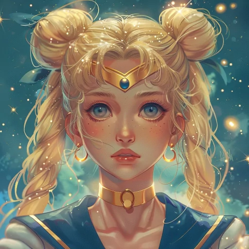 Sailor Moon inspired avatar with detailed illustration of a blonde character in a sailor suit with iconic twin buns and tiara, perfect for a profile photo or PFP.