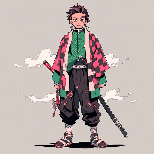 Smiling Tanjiro wearing modern clothes from Demon Slayer