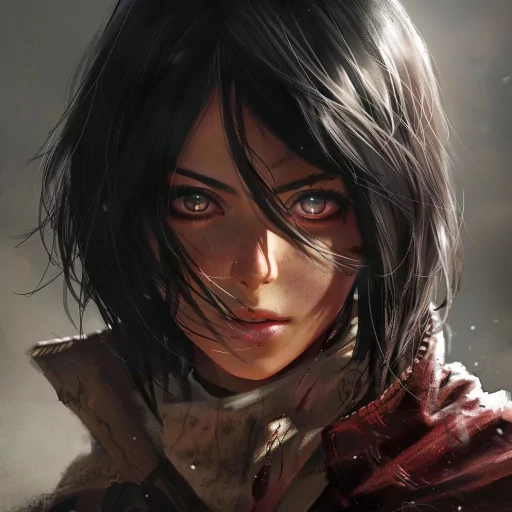 Detailed Mikasa avatar with intense gaze for profile photo use.