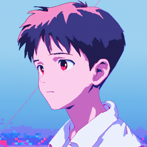 Shinji, an 8-bit character from Neon Genesis Evangelion.