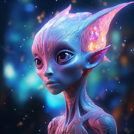 Intricately detailed alien avatar with luminous ears against a cosmic background, perfect for a sci-fi profile picture.
