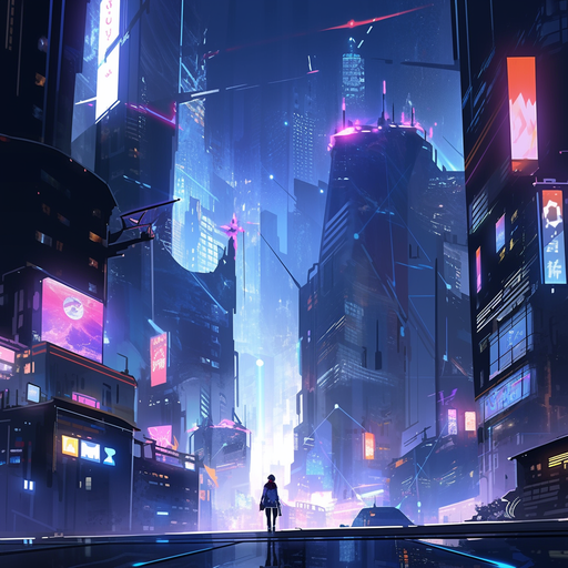 Vibrant cyberpunk cityscape pfp featuring aesthetic anime influences.