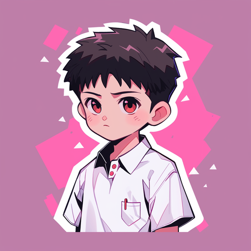 Chibi-style portrait of Shinji from Neon Genesis Evangelion.