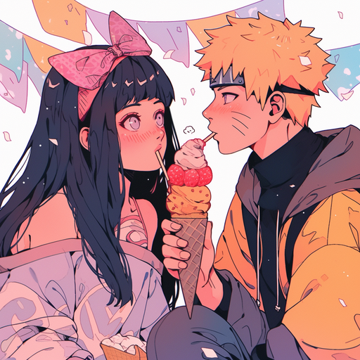 Naruto and Hinata, a couple posing together with smiles on their faces.