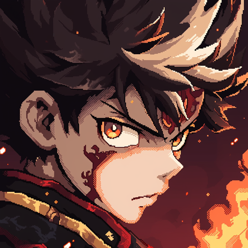 Anime-style character with 8-bit design, resembling Asta from Black Clover anime.