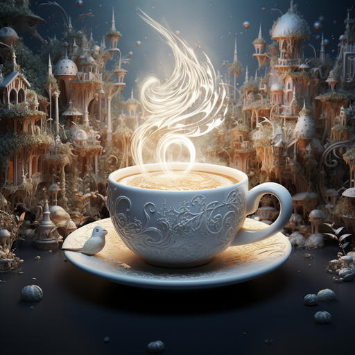 Steam rises from a warm cup of coffee, creating a magical ambiance.