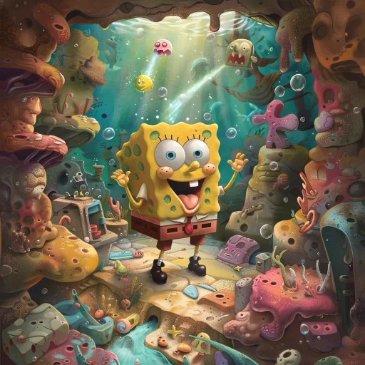 Colorful SpongeBob SquarePants avatar with a cheerful expression set in an underwater scene, ideal for a profile photo or PFP.