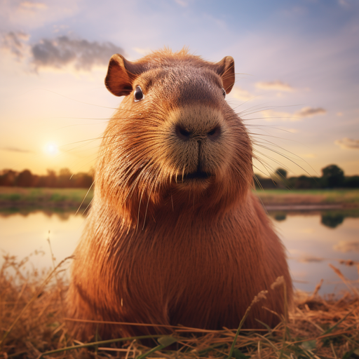 Gorgeous capybara standing on lush green grass.