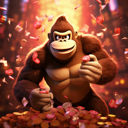 Donkey Kong in action, wielding a powerful barrel.