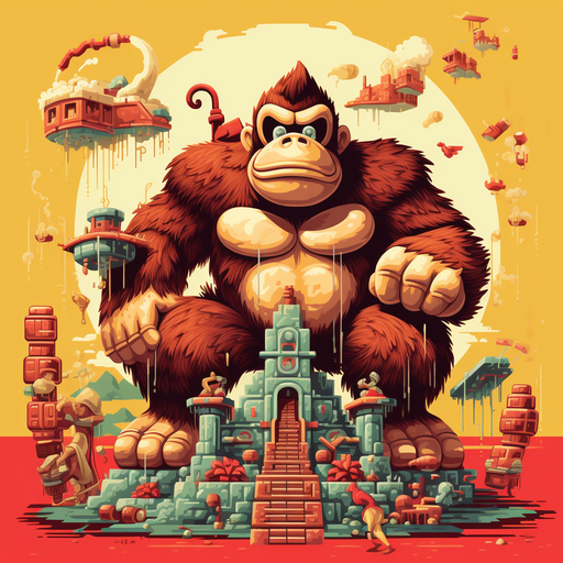 Pixel art depiction of Donkey Kong, a famous video game character.