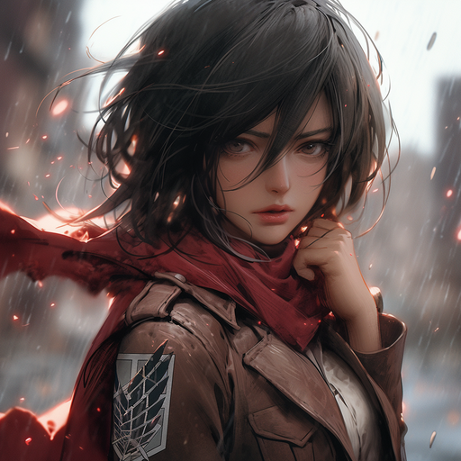 Mikasa Ackerman with intense emotions, inspired by Attack on Titan.