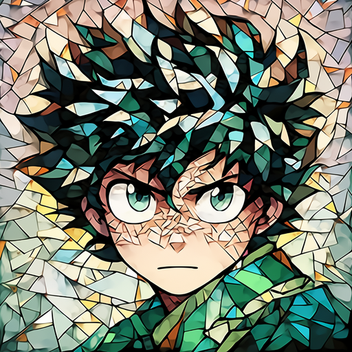 Pastel-colored mosaic portrait of Deku, featuring Izuku Midoriya from My Hero Academia.