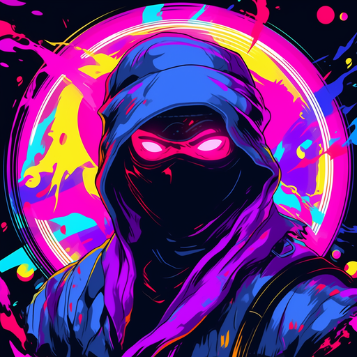 Vibrant ninja art in retro 80's style