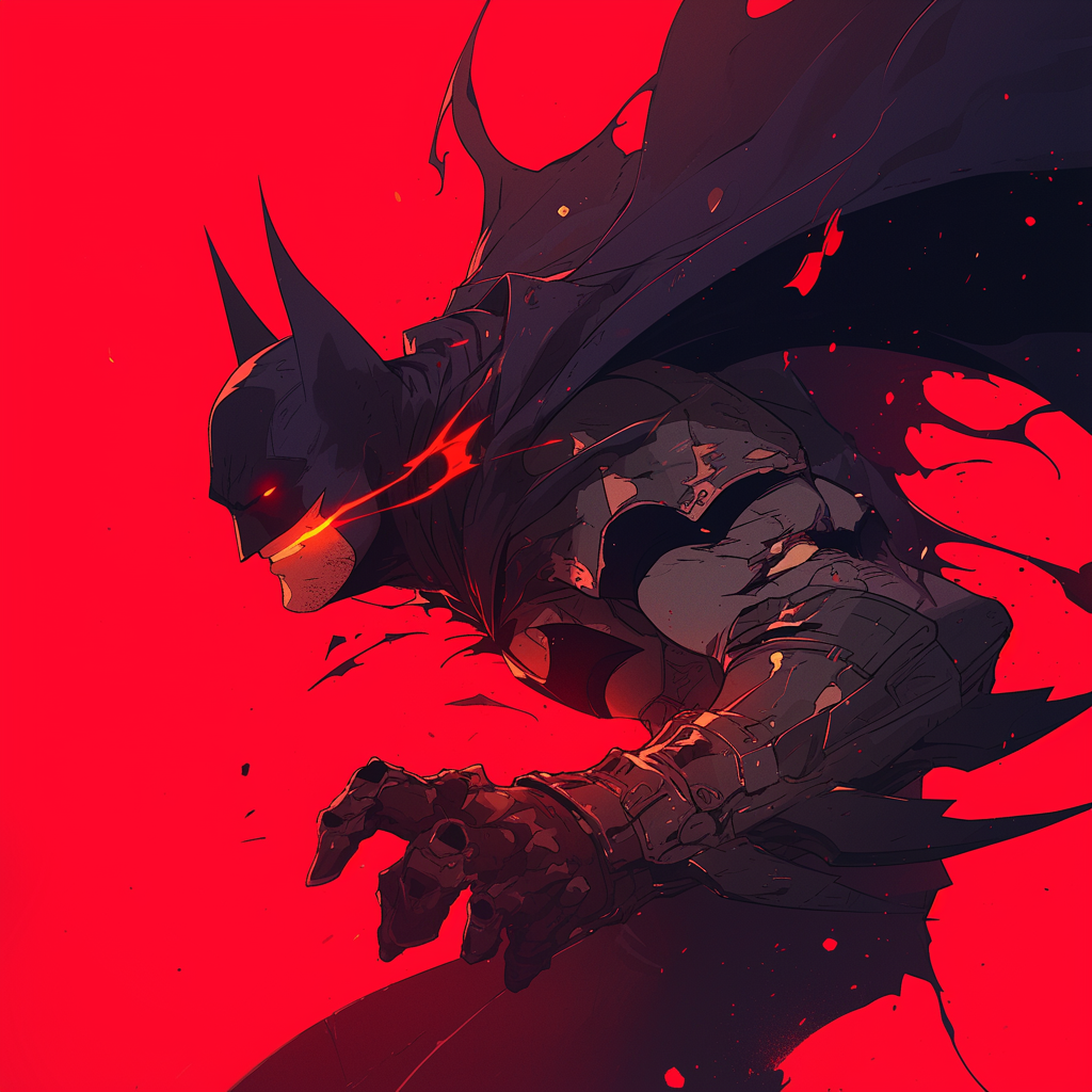Stylized Batman avatar with vibrant red background, showcasing the iconic superhero in dynamic action pose for a profile photo.
