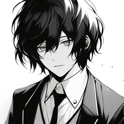 Dazai portrait in manga style, black and white.