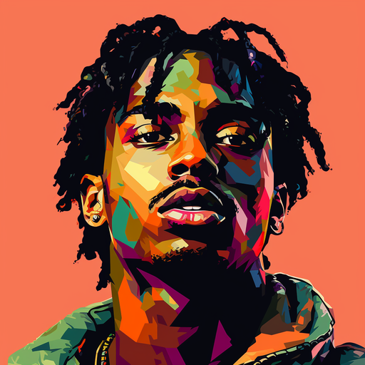 Colorful pop art representation of Playboi Carti's profile picture.