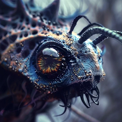 Intricately designed alien avatar with a prominent eye, featuring sci-fi inspired textures and hues, perfect for a unique profile photo.