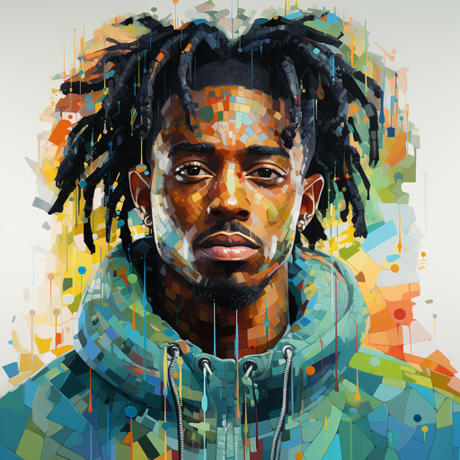 Playboi Carti in a glass mosaic style portrait.