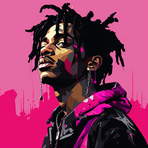 Pop art Playboi Carti profile picture with vibrant colors and dynamic patterns.