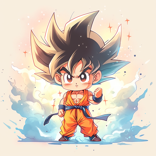 Chibi Goku with vibrant background.