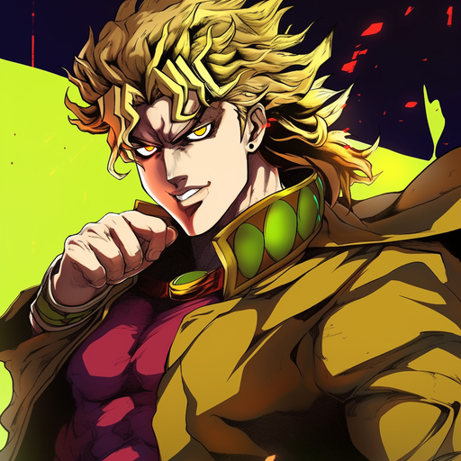 Dio Brando, a character from JoJo's Bizarre Adventure, in an epic manga/anime style.