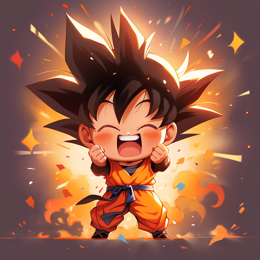 Chibi Goku character with vivid background