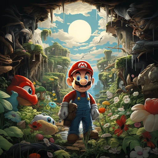 Mario character avatar with a vibrant jungle background for profile photo.