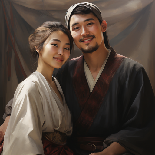 Traditional attire-wearing couple, showcasing warmth and love.