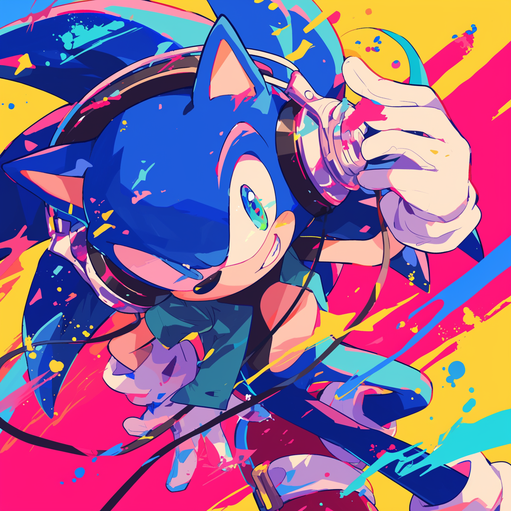 Colorful Sonic the Hedgehog avatar with vibrant abstract background for profile picture.