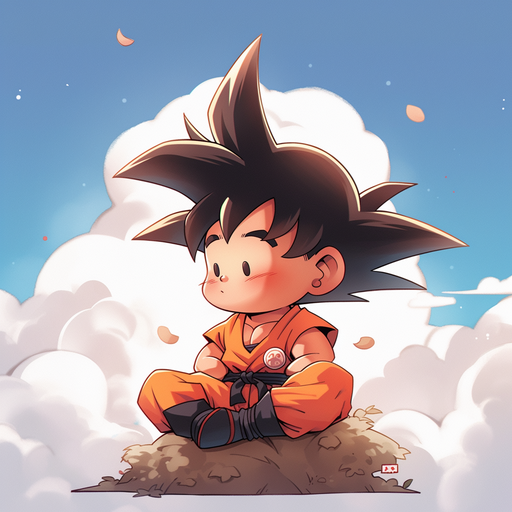 Chibi-style depiction of Goku, a character from Dragon Ball, in vibrant anime colors.