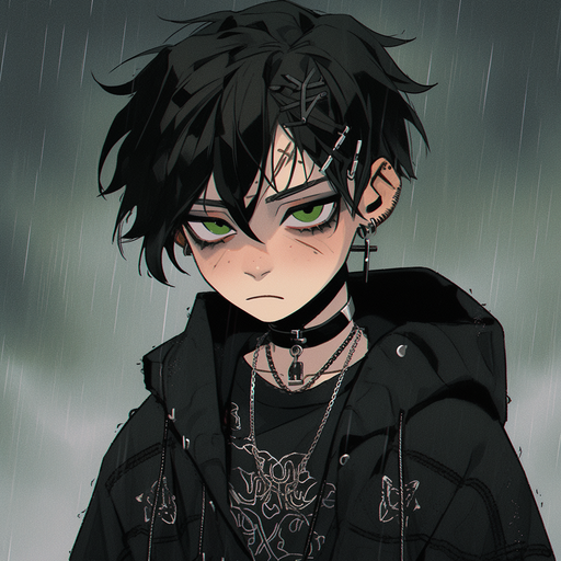 Gothic anime boy with grunge style pfp.