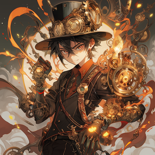 A stylish character with a steam-punk-inspired outfit and cool anime boy vibes.