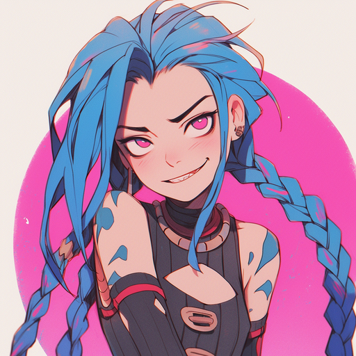 Jinx, a character from League of Legends, with a colorful and lively profile picture.