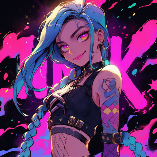 Jinx, a character from League of Legends, stands out with her vibrant and chaotic personality, ready for action.