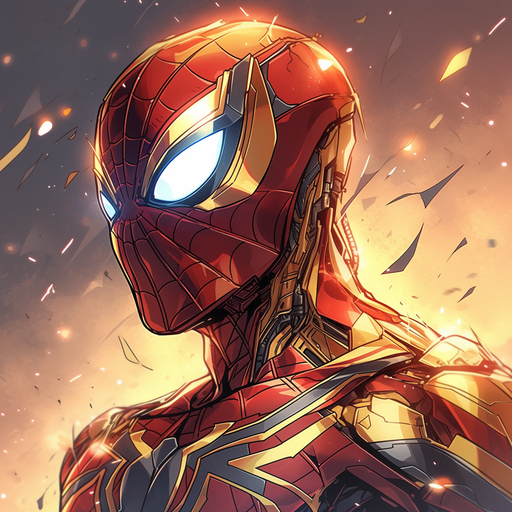 Spiderman in Iron Spider suit with advanced tech.