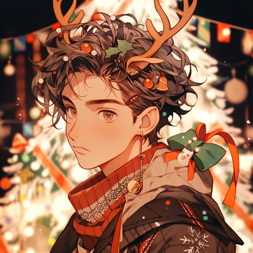 Christmas-themed male anime character with various styles for a profile picture (PFP).