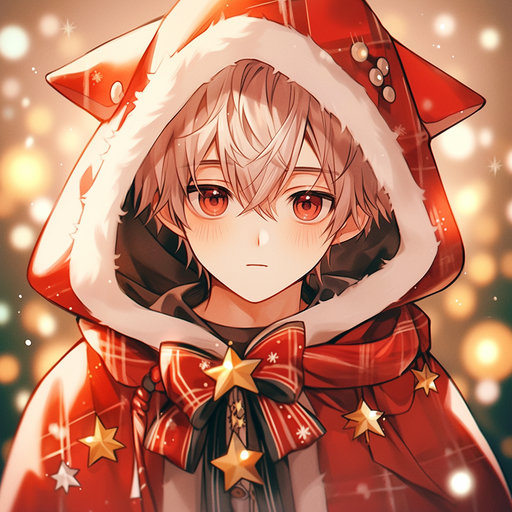 Anime-style male character with festive Christmas theme, wearing different styles.