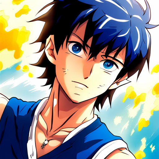 Blue anime character with vibrant details.