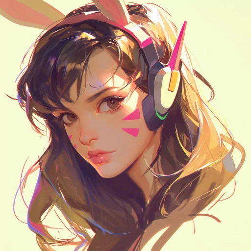 Illustration of a female character with headphones inspired by Overwatch for an avatar or profile photo.