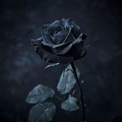 Dark-themed avatar with a black rose against a moody background.